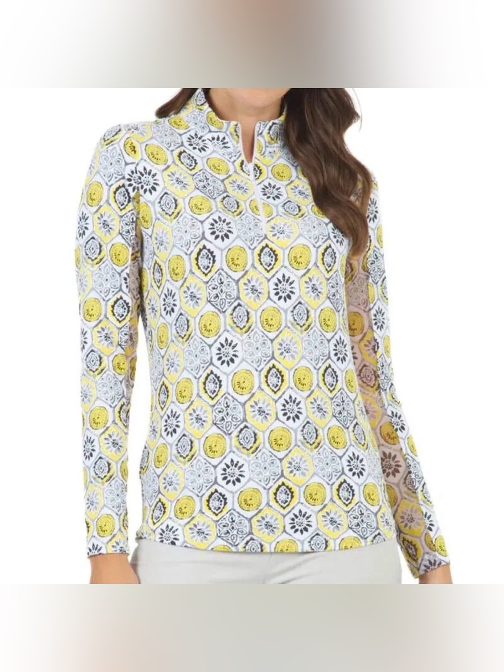 IBKUL TERRA YELLOW CHARCOAL Long Sleeve Mock Golf Shirt XL